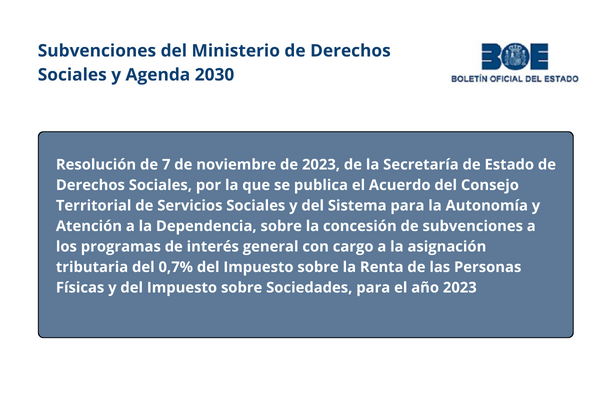 Subvenciones del Ministerio de Derechos Sociales y Agenda 2030